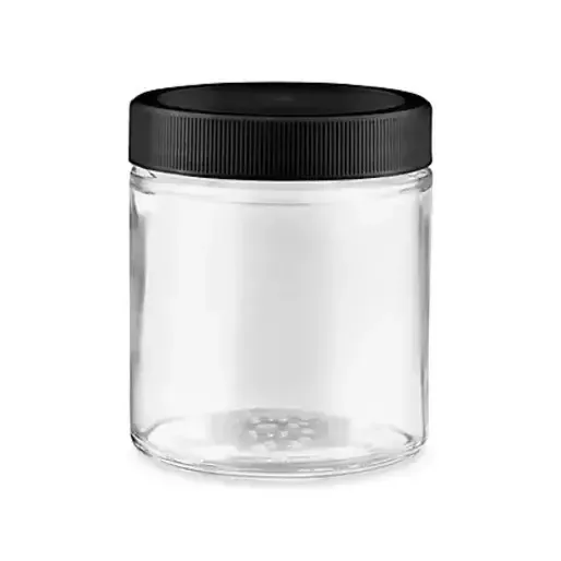 Tarro de almacenamiento de vidrio transparente de 4 oz con tapa de rosca negra