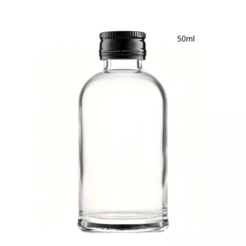 Botella de whisky irlandés redonda de vidrio de 50 ml con tapón de rosca