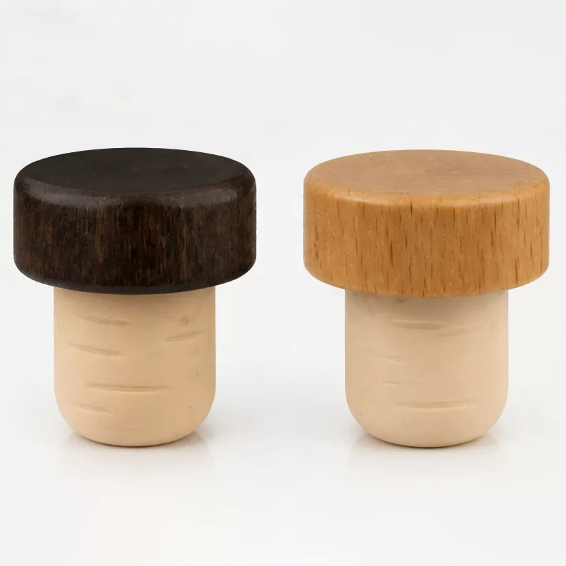 Tapón de corcho sintético con tapa de madera en forma de T